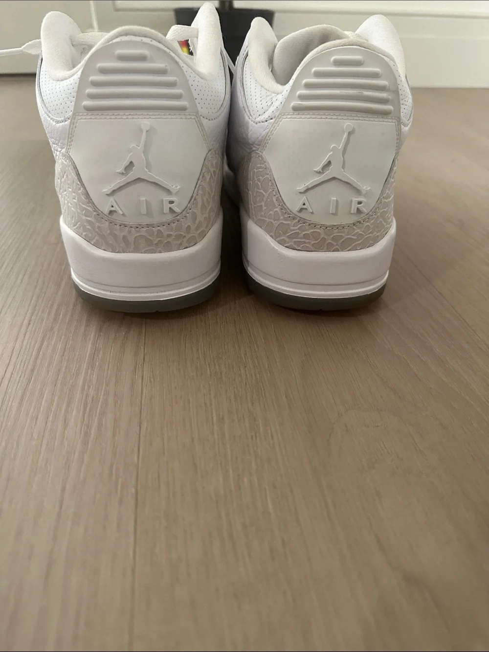 Classic Air Jordan 4 White Leather Sneakers with Cream Elephant Print